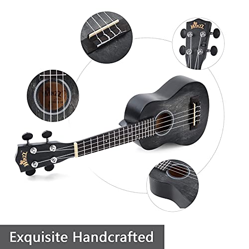 WINZZ HAND RUBBED Series – 21 Inches Soprano Ukulele Vintage Hawaiian Uke with Online Lessons, Bag, Tuner, Strap, Extra Strings, Fingerboard Sticker, Black - Les Beatles, Paul McCartney, John Lennon, RIngo Starr, George Harrison WINZZ HAND RUBBED Series - 21 Inches Soprano Ukulele Vintage Hawaiian Uke with Online Lessons, Bag, Tuner, Strap, Extra Strings, Fingerboard Sticker, Black – Image 7