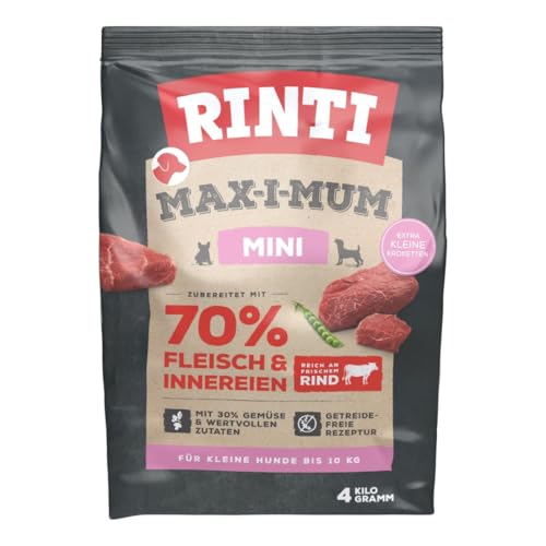 RINTI - Max-i-Mum Mini | Trockenfutter für kleine, ausgewachsene Hunde mit 70% Fleisch & Innereien...