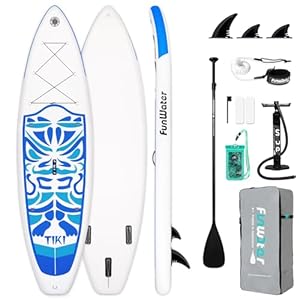 FunWater 10'6"–11'6" SUP Board, aufblasbares Stand-Up Paddle Board für alle Könnensstufen, ideal für Einsteiger & Familien, mit Anti-Rutsch Eva-Deck, Paddel, Pumpe & komplettem Zubehör