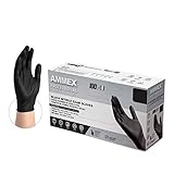 AMMEX Black Nitrile Exam Gloves, Box of 100, 3 Mil, Size Medium, Latex Free, Powder Free, Textured,...