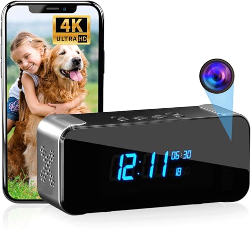 Sp/y Camera Clock with Bluetooth Speaker, Ultra 4K HD Wireless Hi/dden Camera for Home Security - Small Na/NNY Cam with Night Vision, Smart Motion Detection, Remote Live Stream，Mi/ni Camera for Home