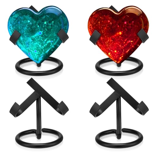 Shimeyao 4 Pcs Metal Crystal Heart Stone Stand Crystal Ball Holder Rock Display Stand Mineral Specimen Display Easel Holder for Gemstones Fossils Agate Slabs Plates (Black 2 x 2.36 x 2.56 Inch)