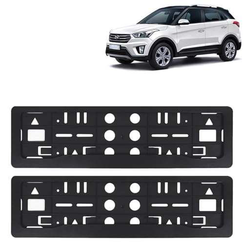 Image of KINGSWAY Creta Car Number Plate Frames for All 2015 to 2017 Models of Hyundai Car Registration Plate Holders, Black Licence Plate Covers (Front and Rear), Universal Size 51.5 x 14.5 cm