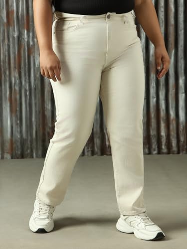 Image of High Star Women Washed Cotton Straight Fit High- Rise Jeans 54