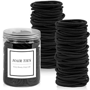 100 PCS Hair Ties with 1 Dispenser Holder, Elastic hair tie for Thick Heavy and Curly Hair, 4MM Black Ponytail Holders Hair Bands for Women or Men