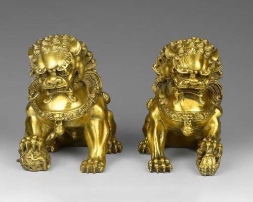 YUNHAO China Family Feng Shui Kupfer Messing Tür Foo Dogs Talisman Löwe Beast Paar Cover