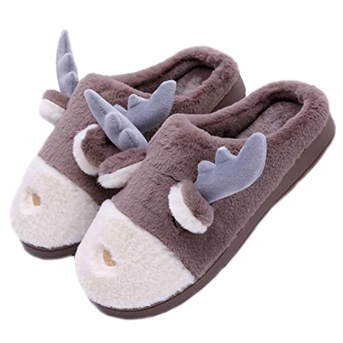 Women's Slippers Cute Elk Slippers Cartoon Animal Slippers Winter Slippers Warm Home Slippers Furry Slippers