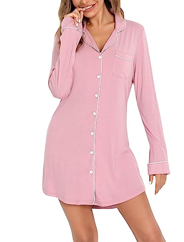 Image of Pjmlifecoco Nightgown for Women Button Down Sleepshirt Short /Long Sleeve Nightdress Soft Modal Sleepwear S-XXL