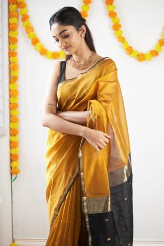 Image of SGF11 Women's Kanjivaram Soft Cotton Linen Silk Saree With Blouse Piece