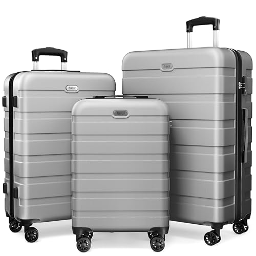Image of AnyZip Luggage PC ABS Hardside Lightweight Suitcase with 4 Universal Wheels TSA Lock 20 24 28 Inch, Silver, 3 piece set (20 /24 /28), Fashion