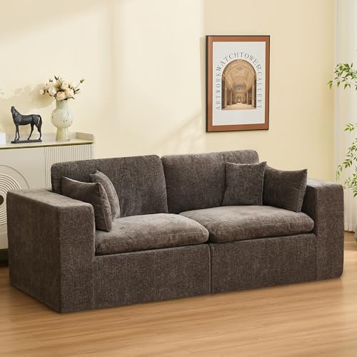 Image of 83''Cloud Boneless Modular Sectional Sofa, Deep Seat Sectional Couch, Upholstered Convertible Comfy Memory Foam Sofa Loveseat Chenille Memory Foam Couches for Living Room, Brown