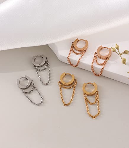 Casdan 6 Pairs Chain Dangle Earrings For Women Rose Gold Sliver Minimalist Bar Stud Earrings Small Huggie Hoop Piercing Earrings Set #TOP6