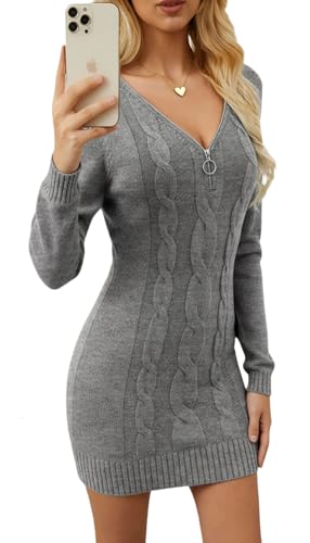Arevill Damen Winter Jumper Warm Strick Kleider Longpullover Mini Enges Kleid