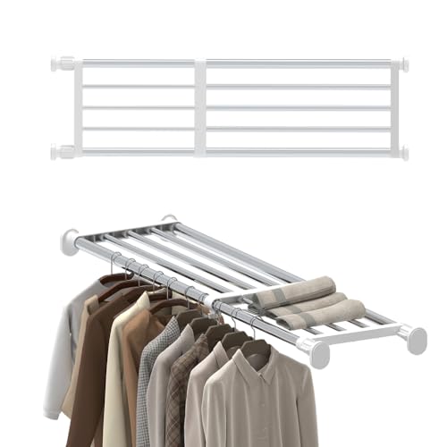 Image of Hershii Expandable Shelf Rod Closet System Heavy Duty Clothes Hanger Adjustable DIY Storage Organizer Shoe Rack