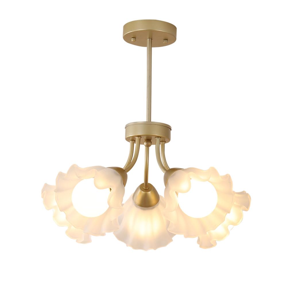 HUAYUSEDF 3-Lights French Country Sputnik Chandelier for Dining Room Mid Century Flower Glass Pendant Ceiling Light Fixture Modern Nordic Gold Hanging Lamp for Living Study Bar Counter(5-Lights)