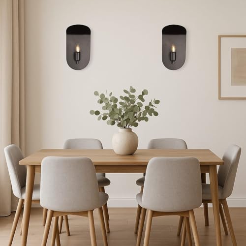Image of BENE Alabama Mild Steel Indoor Modern Wall Lamp, E-27 Base Wall Light for Home Decor, Kitchen, Living Room, Bedroom, 35 cm (Black, Pack of 2)