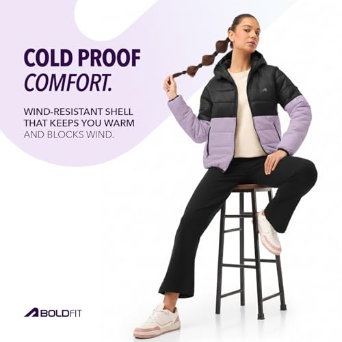 Image of Boldfit jacket for woman puffer winter jacket for woman standard length jackets for women stylish latest hooded winter wear jackets for women cozy jerkins for ladies