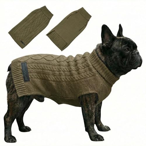 Bobby & Poppy Strick Hundepullover Warmer Winterpullover für kleine mittlere & große Hunde ultrasofter Hundepulli Zopfmuster Dackel Französische Bulldogge - Grün S Cable Dog_Green_S