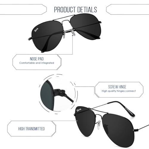 Image of GYNK Men's Aviator Sunglasses | Toughened Glass Lens | UV400 Protection | Lightweight Metal Frame Pilot Sunglasses for Driving, Travel, Outdoor Activities & Daily Wear