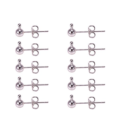 Pandahall 20 Sets Silver Color Brass Post Earring Components Jewelry Findings (16x4mm)