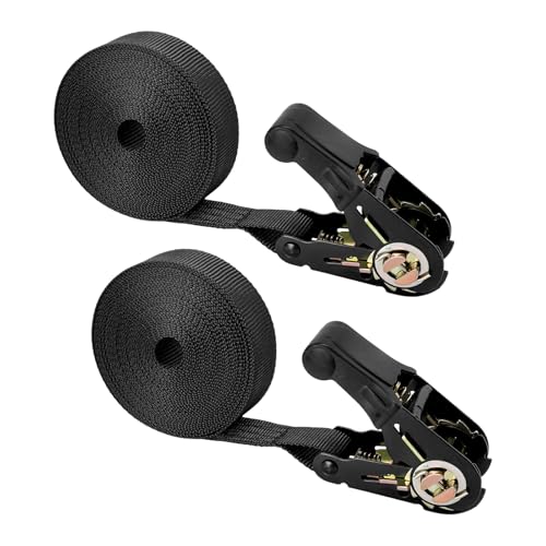 JNXIJ 2PCS Endless Ratchet Tie Down Straps 201 Heavy Duty Ratcheting Securing Straps with Track Spring Fittings Nylon Cargo Tie Downs Hookless Ratchet Strap for Trailer Truck RV (Black)