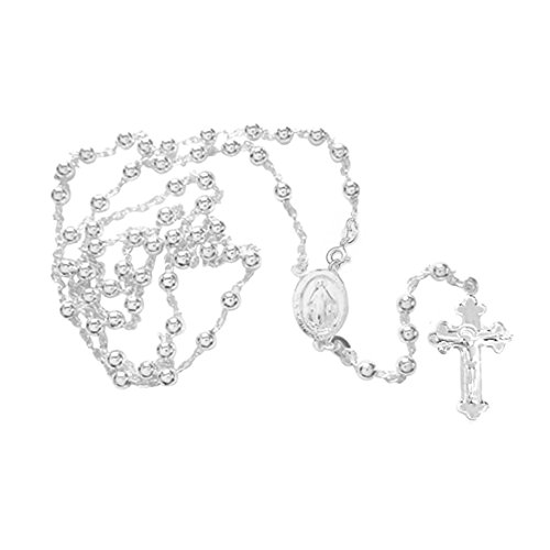 Ritastephens Italian Sterling Silver 3mm Rosary Bead Virgin Mary Cross Necklace, 20" - Image 3
