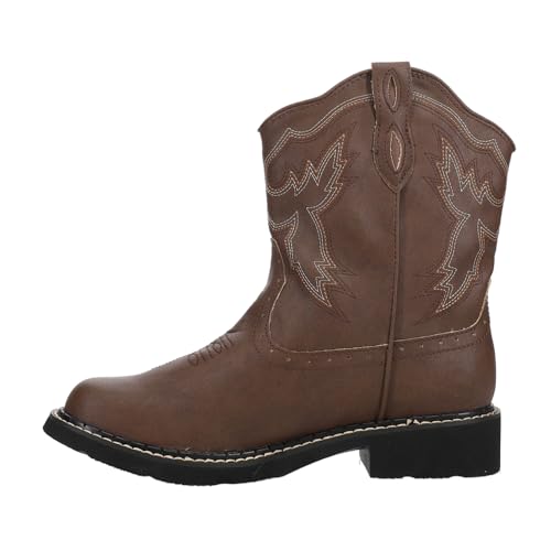 ROPER Womens Chunk Rider Embroidery Round Toe Casual Boots Ankle Low Heel 1-2" - Brown3