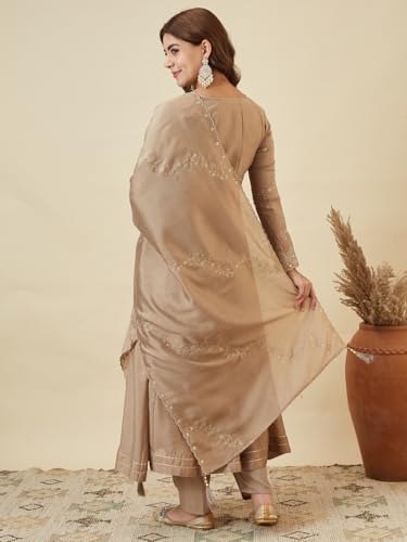 Image of MOKOSH Women's Silk Embroidery Anarkali Kurta Pant with Dupatta | Anarkali Kurta Set |Ethnic Kurta Set for Women |Floral Kurta 7 Colour Options Available |3 Piece Outfit