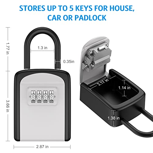 Key Lock Box, Upgraded Lockbox For Keys Outdoor, Key Safe Box, Weatherproof 4 Digit Combination Key Storage Lock Box, 5 Keys Capacity Lockbox With Removable Shackle For Indoor Outdoor, 3.66Inch #TOP3