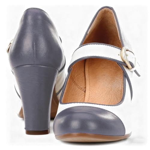 Image of SHODENSE Women Vintage Chunky High Heel Mary Jane Shoes Round Closed Toe Ankle Strap Dress Sandals 3 inch Block Heels Mary Jane Lolita Pumps Two-Toned Patchwork Buckle Office Lady Wedding Retro 4-11 M US