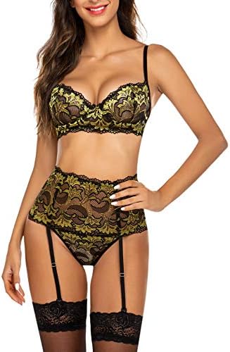 Avidlove Women Lingerie Set High Waisted Underwire Lingerie With Garter Belt Lace Babydoll