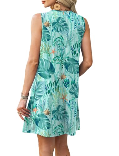 Image of RUMIA Swimsuit Coverup for Women Summer Sleeveless Beach Dress | Crew Neck, Pockets, Eyelet, Boho, Above knee Length, A-Line. Everyday wear, Sundresses, Cruise Wear, Vacation essential