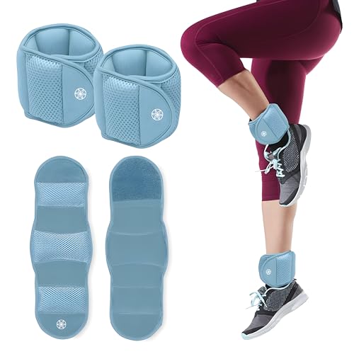Gaiam Wrist and Ankle Weights Wearable Bracelet to Strengthen Tone & Sculpt Adjustable Ankle Weights for Women & Men for Yoga Dance Pilates Barre Cardio Home & Gym Use - 2LB PAIR - RETRO BLUE