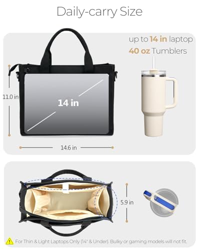 Aosbos Large Canvas Tote Bag For Women With Zipper -Large Everyday Purse With Water Bottle Pocket And Compartments-14in Laptop Bags For Work,Gym,Beach,Travel,Black