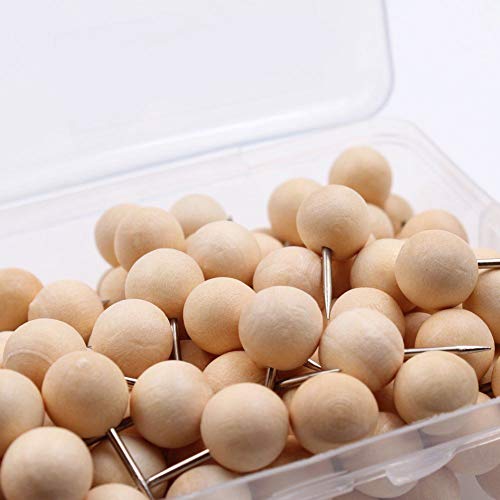 Clips 130pcs Round Wood Decorative Push Pins, Wood Head and Steel Needle Point Thumb Tacks for Photos, Maps and Cork Boards-SCLL