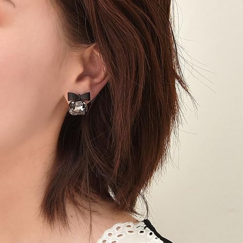 Bow Stud Earrings for Women Black Bow Earrings Fashion Black Faux Crystal Statement Earrings Christmas Cute Jewelry Gifts for Women2