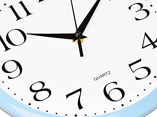 Image of Bernhard Products Light Blue Wall Clock Silent Non Ticking - 10 Inch Quality Quartz Battery Operated Round Easy to Read Home /Kitchen /Office /Classroom /School Clock