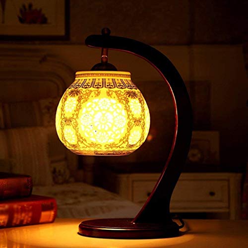 Lampe de table chic en poterie bleu et blanc luminaire LED de chevet original pour chambre
