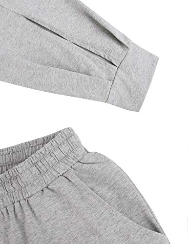 Hawiton Women Active Pants Drawstring Yoga Jogger Workout Sportwear Sweatpants with Pockets (All-Light Grey, L)