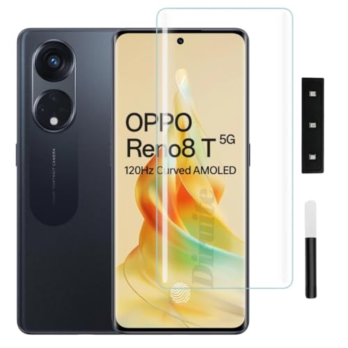 Image of Diruite UV Tempered Glass for Oppo Reno 8T - Premium 9H Hardness, Full Edge-to-Edge Coverage, Crystal HD Clarity, UV Glue with Easy Installation Kit (Pack of 1)