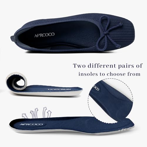 Image of AprCoco Flats for Women Bowknot Ballet Knit Foldable Flat Square Toe Comfort Light Shoes Office Low Top Flats