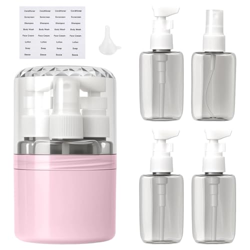 WANGYZJ 4 in 1 Reisespender mit 4 Flaschen à 50 ml Reise Shampoo Behälter Reisekosmetikbehälter Auslaufsicher BPA-frei mit Trichter und Etiketten für Flugzeug Fitnessstudio und Urlaub (Rosa)