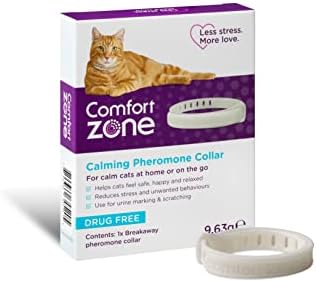 Comfort Zone Cat Calming Pheromone Collar, Helps Cats Feel Safe, Happy, Calm, While Reducing Stress, Anxiety and Unwanted Behaviours, 1 Collar Pack, White