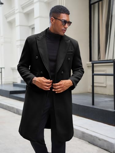 Yousify Mens Double Breasted Trench Coat Notched Lapel Mid Long Peacoat Winter Casual Business Overcoat3
