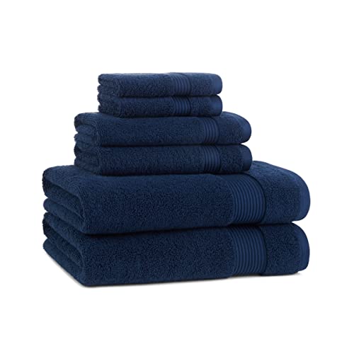 Arkwright Solid 6 Piece Bath Towel Set, 100% Cotton 600 GSM Soft Absorbent Bathroom Towels for Hotel, Spa or Vacation Rental, Lapis Navy (2 Bath Towels, 2 Hand Towels, 2 Washcloths)