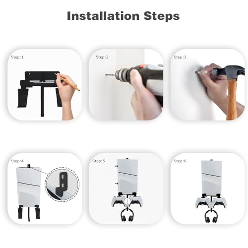 Image of Wall Mount for PS5 Slim Console, Aluminum PS5 Slim Disc /Digital Console Wall Shelf Mount with Controller & Headphone Holder - Black