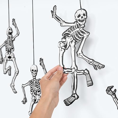 Image of Cheerland Jointed Skeleton Garland Halloween Party Decorations Skull Garland Monster Disco Dancing String Decor Bones Spooky Scary Banner Kids Celebration Summerween Decoration and Supplies 15 Inch