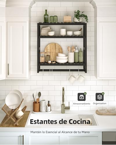 Miniatura 5 de Bamworld Estantería Baño Pared, Estante Baño, Organizador Baño, Estantería Cocina, Estantería Pared Baño - Juego de 3 Niveles de Bambú Ajustable para Ahorrar Espacio