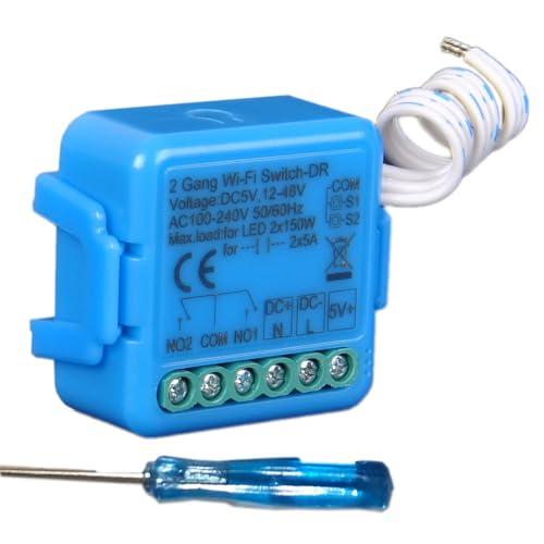 Modulo Relè WiFi Smart, WiFi Dry Contact Relay Module,Interruttore Intelligente DC 12-48V/AC 100-240V, Compatibile con Alexa e Google Home (2 Channel) TUYA Smart Life App