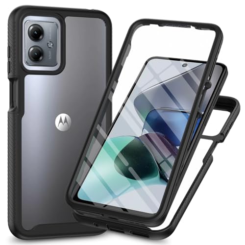 Sawiqpd Motorola Moto G54 5G Case with Built-in Screen Protector 360 Full Body Protective Cover Heavy Duty Anti-Scratch Shockproof Slim Silicone Bumper Clear Phone Case for Motorola Moto G54 Black